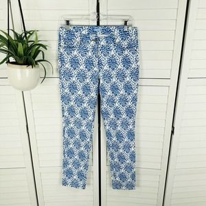 J Mclaughlin Lexi Jean Blue‎ White Printed Stretch Pants Womens Size 4 Hemmed